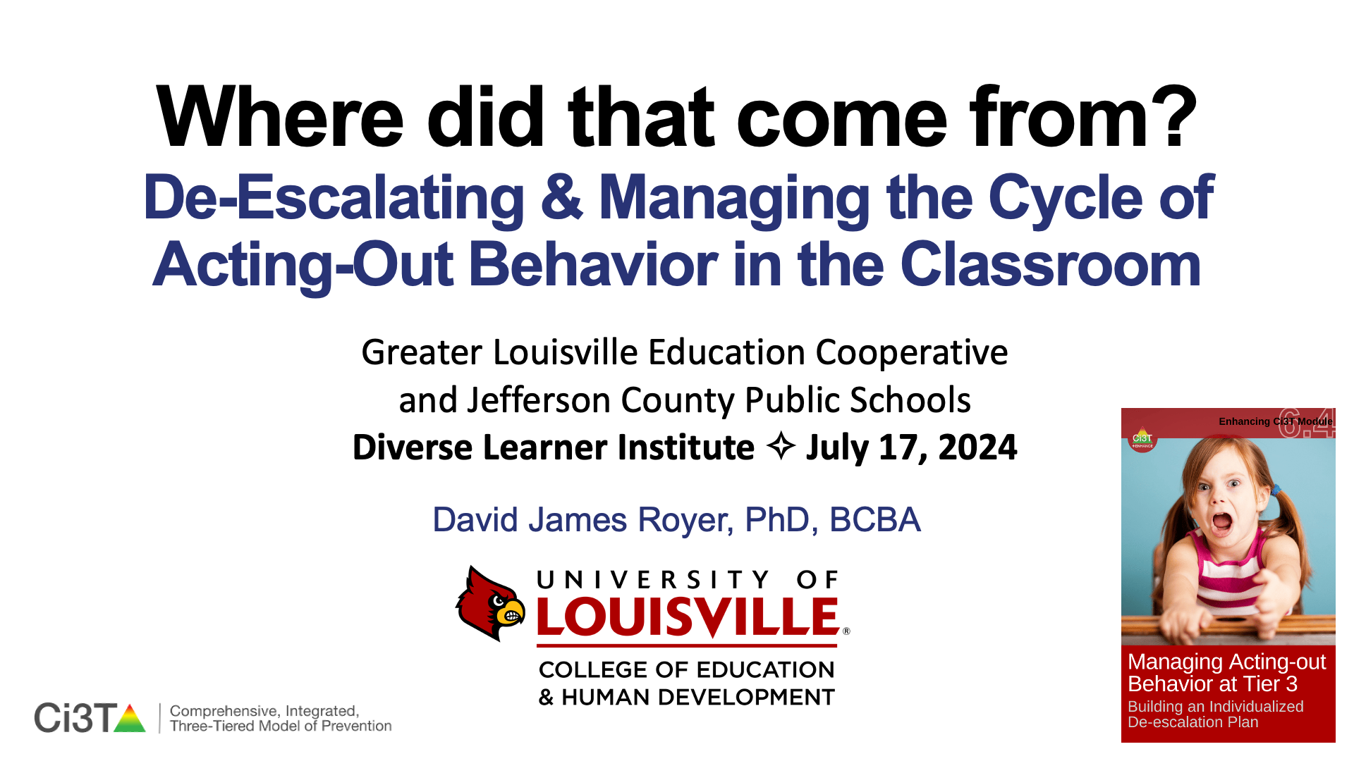 Managing the Cycle of Acting-Out Behavior in the Classroom Presentation at GLEC JCPS DLI